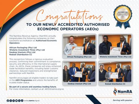 NamRA Accredits Three More Traders Under AEO Programme